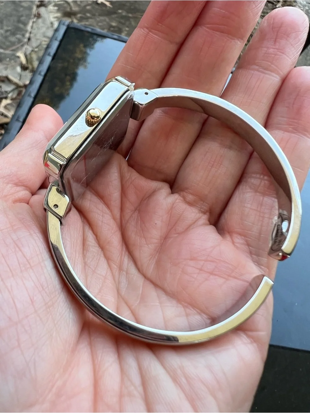 Vintage Y2K Geneva Two-Tone Gold and Silver Square Bangle Watch